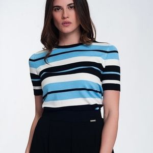 Q2 Stripe Blue Knit Top